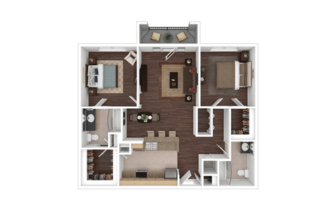 Floor plan for 2 beds, 2 baths, 1164 sqft
